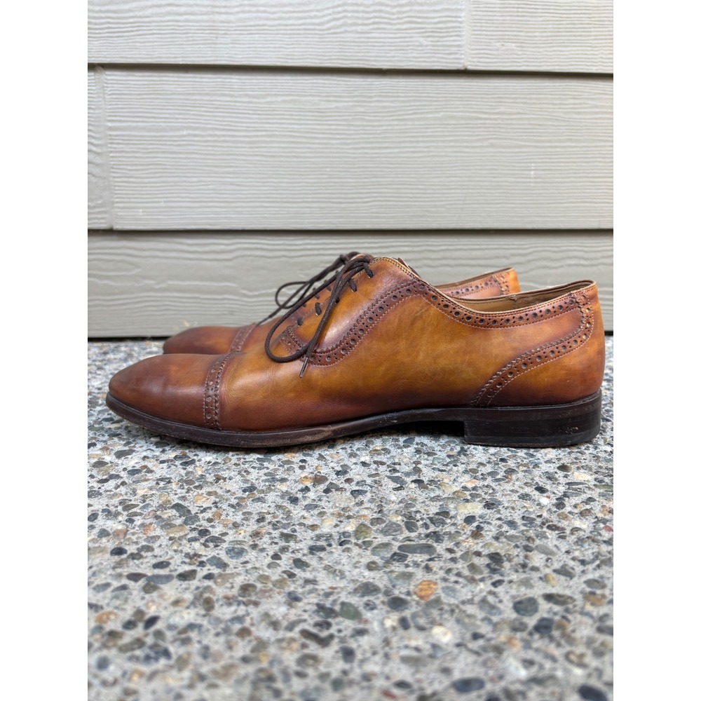 Magnanni 19099 Mens Cognac Hand Painted Leather Cap Toe Brogue Oxfords Size 11 M - Picture 4 of 10